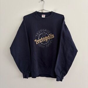 Vintage College House Teutopolis Wooden Shoes Sweatshirt Navy Blue Large